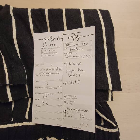 NWT Short Linen Blend Paper Bag Waist Black White Stripe Large Who What Wear 072 - Picture 6 of 6